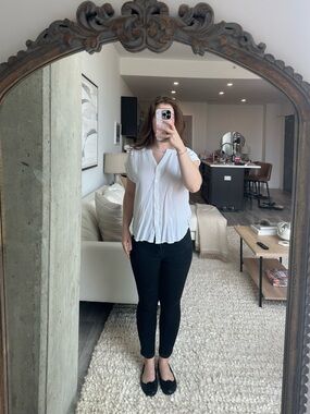 LOFT White Short-Sleeve Button Front Blouse